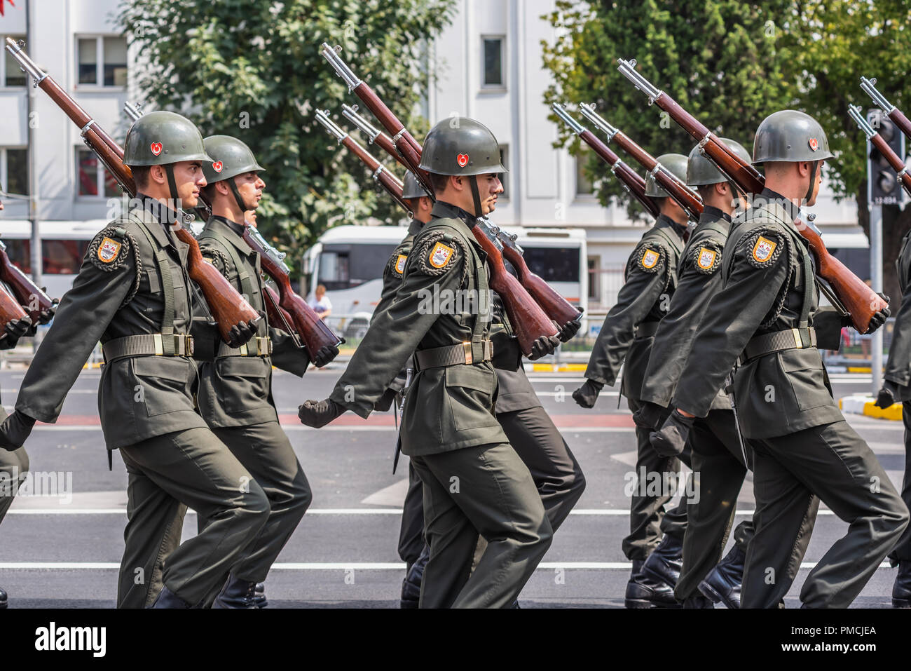 Turkish soldiers march for Military parade at Turkish 30 August Victory day. Soldiers in formation in Istanbul,Turkey.30 August 2018 Stock Photo - Alamy