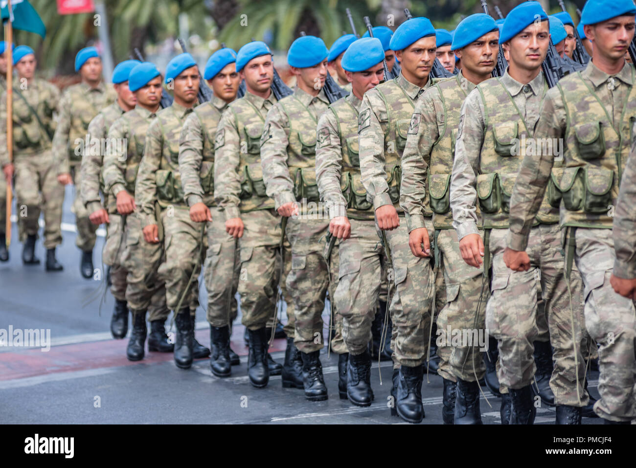 Turkish soldiers march for Military parade at Turkish 30 August Victory