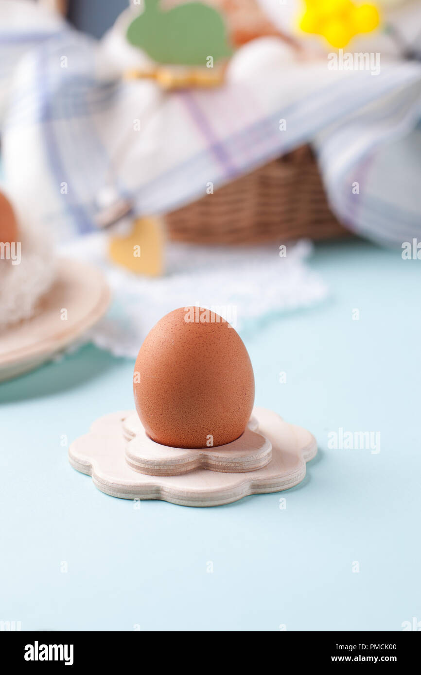 a festive Easter table, an egg serving and serving option Stock Photo