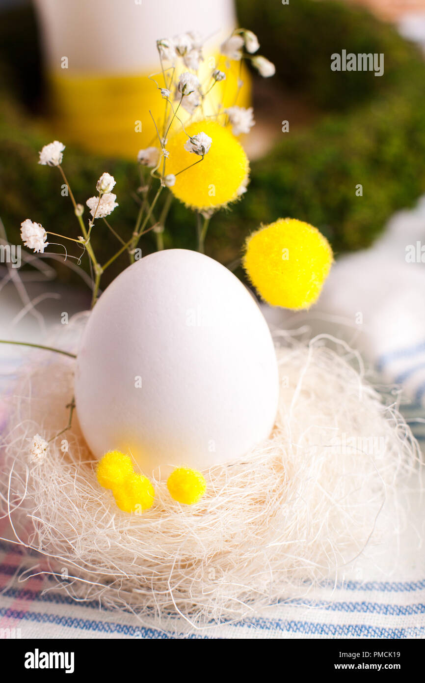 a festive Easter table, an egg serving and serving option Stock Photo
