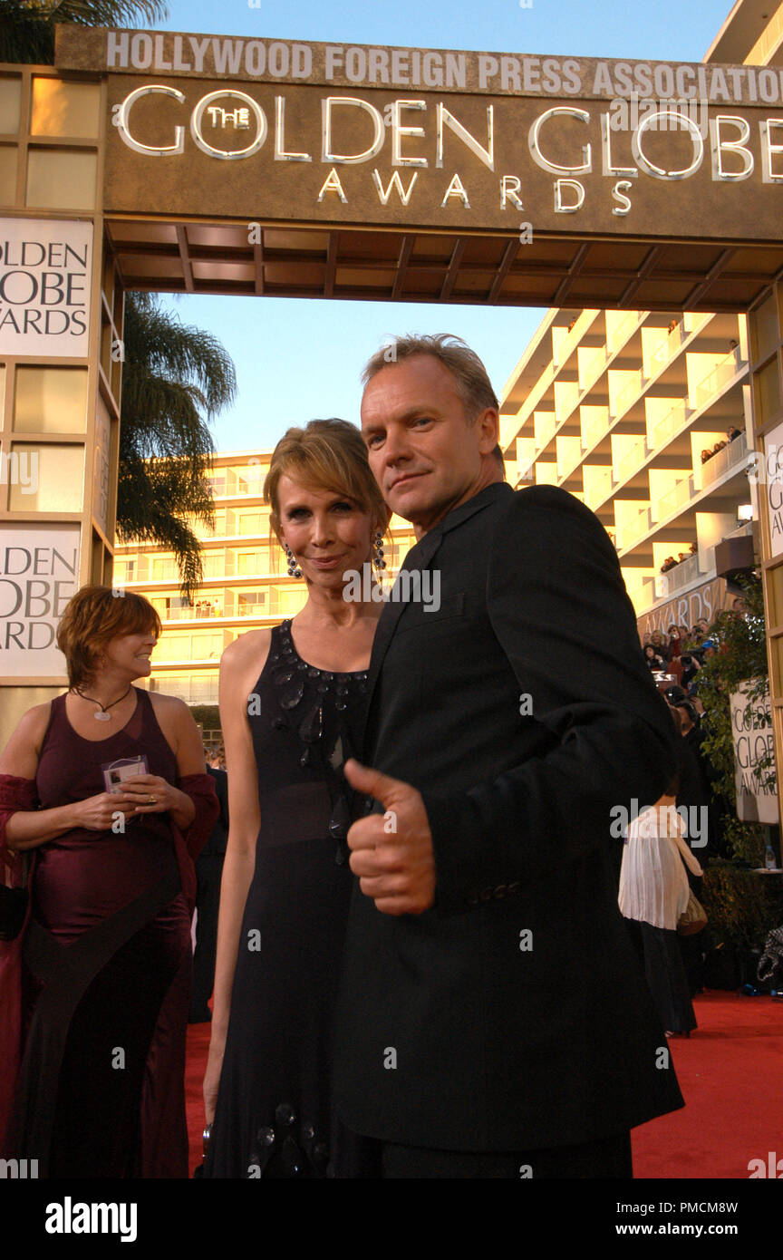 Arrivals at the 61st Annual  'Golden Globe Awards' 01-25-2004 Sting and wife Trudie Styler, held at the Beverly Hilton Hotel in Beverly Hills, CA. File Reference # 1079 111PLX  For Editorial Use Only - Stock Photo