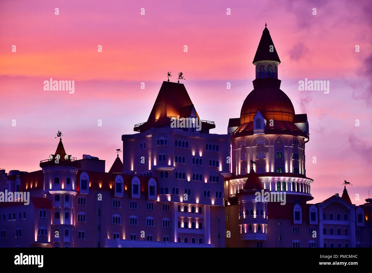 Sochi, Russia - May 29. 2018. hotel Bogatyr in Imereti bay in Adler in the evening Stock Photo