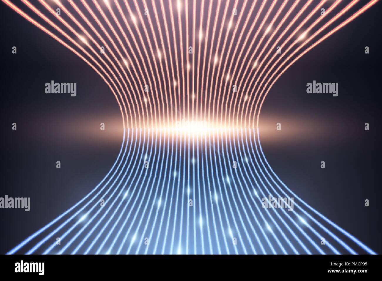 Futurictic design of Big Data lines connected. Visualization of data stream in space and blockchain. Internet of things network. Vector illustration Stock Vector