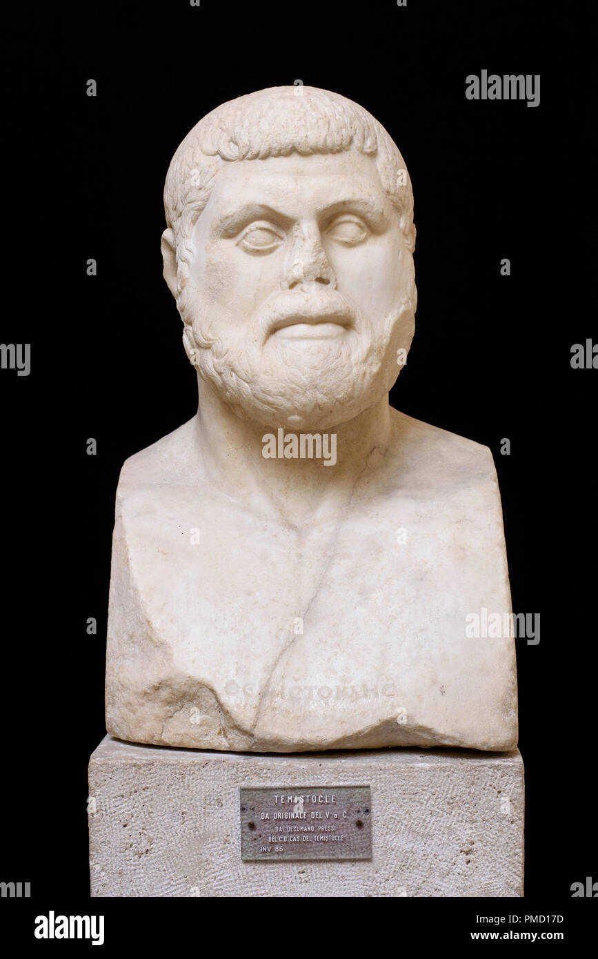 Rome. Italy. Portrait herm bust of Themistocles (ca. 524–459 BC), Athenian politician and general, Roman copy of a Greek original from the 5th century Stock Photo