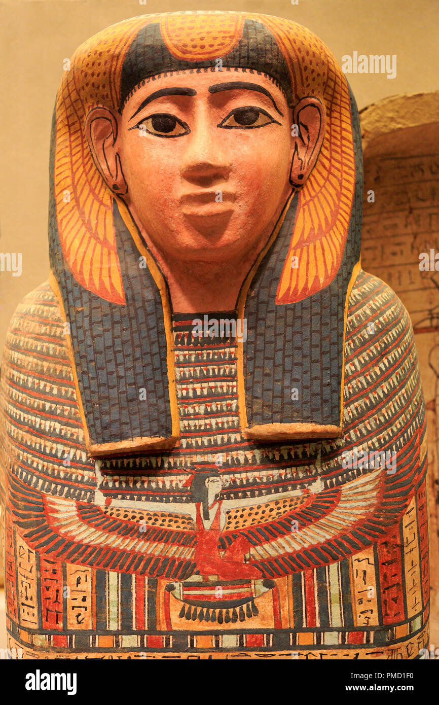 Egyptian wooden painted sarcophagus Stock Photo Alamy
