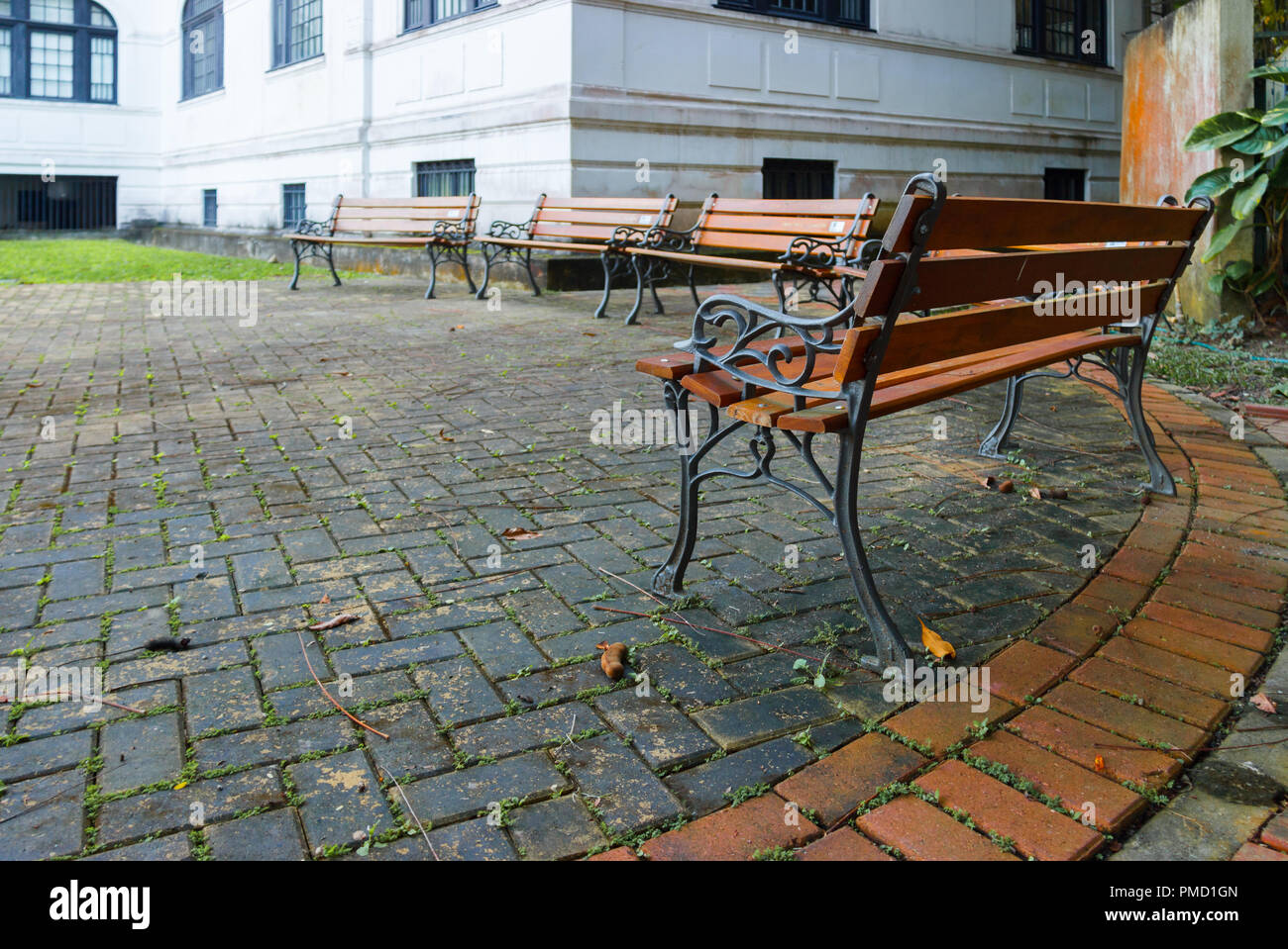 Outdoor Wooden Park Benches Stock Photo 219104165 Alamy