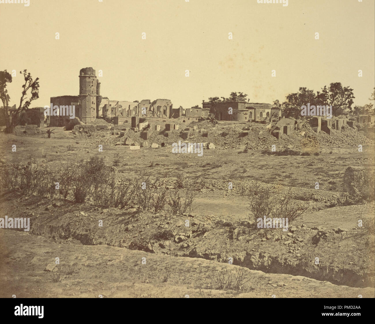 [Ruins of the Residency on the Opposite Side of the Bailee Guard Gate]. Date/Period: 1858. Print. Albumen silver. Height: 235 mm (9.25 in); Width: 294 mm (11.57 in). Author: Felice Beato. Stock Photo
