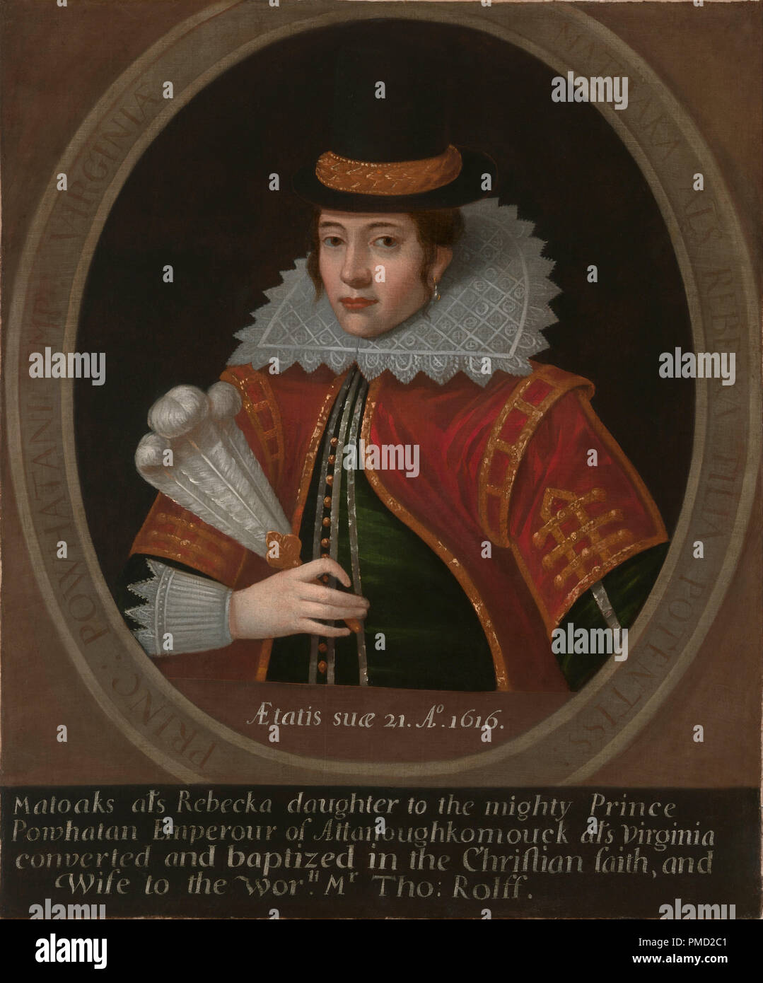 Pocahontas. Date/Period: After 1616. Painting. Oil on canvas. Height: 775 mm (30.51 in); Width: 648 mm (25.51 in). Author: Unidentified Artist. ANONYMOUS. Stock Photo