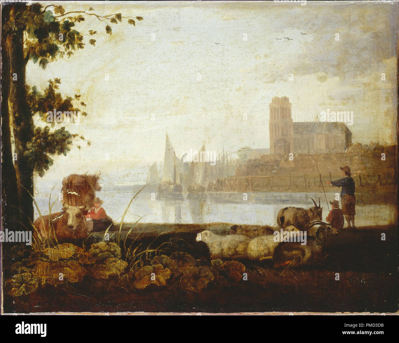 View on the Maas. Date/Period: 17th century?. Painting. Oil on canvas Oil. Height: 635 mm (25 in); Width: 810 mm (31.88 in). Author: Manner of Cuyp, Aelbert. Stock Photo