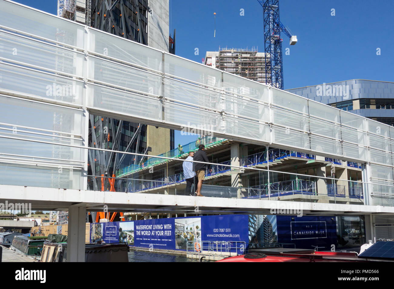 Canalside Walk construction and development in Paddington, London, UK
