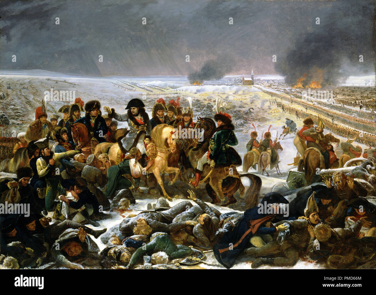 Napoleon on the Battlefield of Eylau. Date/Period: 1807. Painting. Oil on canvas. Height: 104.9 cm (41.2 in); Width: 145.1 cm (57.1 in). Author: Antoine-Jean Gros. Gros, Antoine Jean, Baron. Stock Photo
