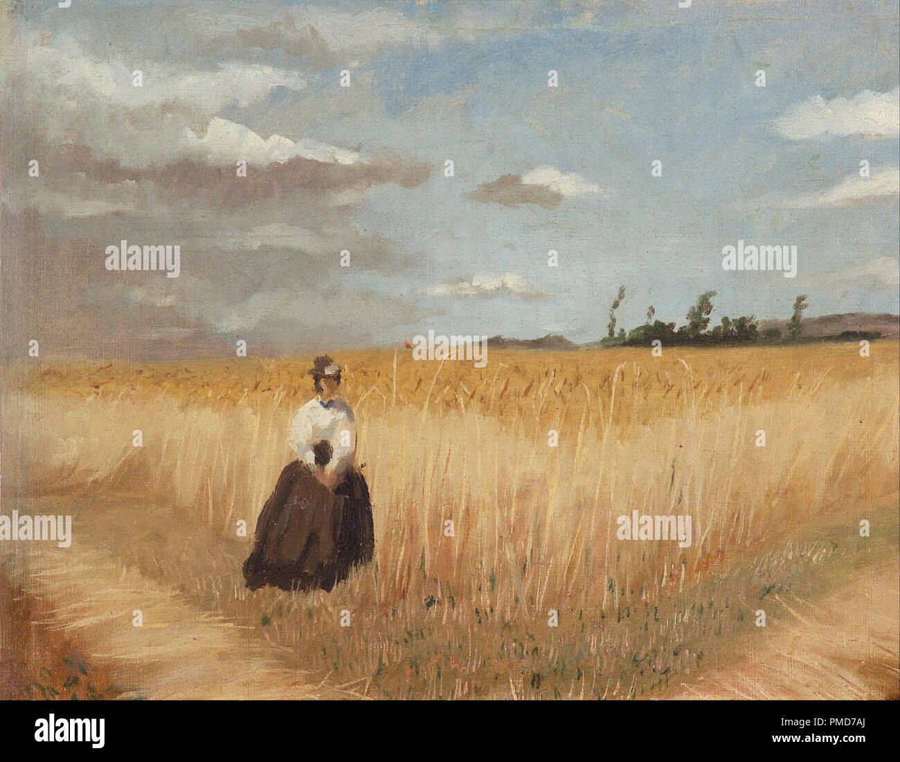 Woman in wheat field. Date/Period: Ca. 1897 - ca. 1910. Painting. Oil on canvas. Height: 300 mm (11.81 in); Width: 485 mm (19.09 in). Author: Luis Astete y Concha. Stock Photo