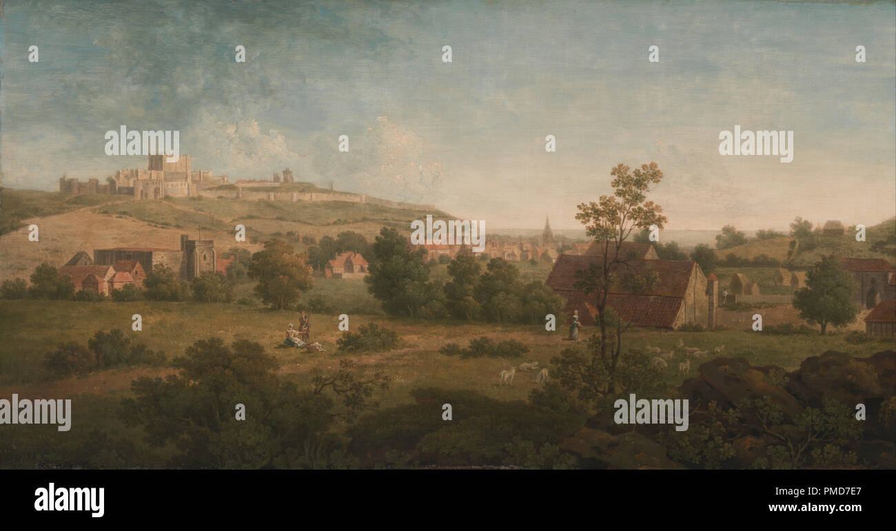 Landscape, with Dover Castle in the Distance. Date/Period: Ca. 1767. Painting. Oil on panel. Height: 572 mm (22.51 in); Width: 1,092 mm (42.99 in). Author: Arthur Nelson. Stock Photo