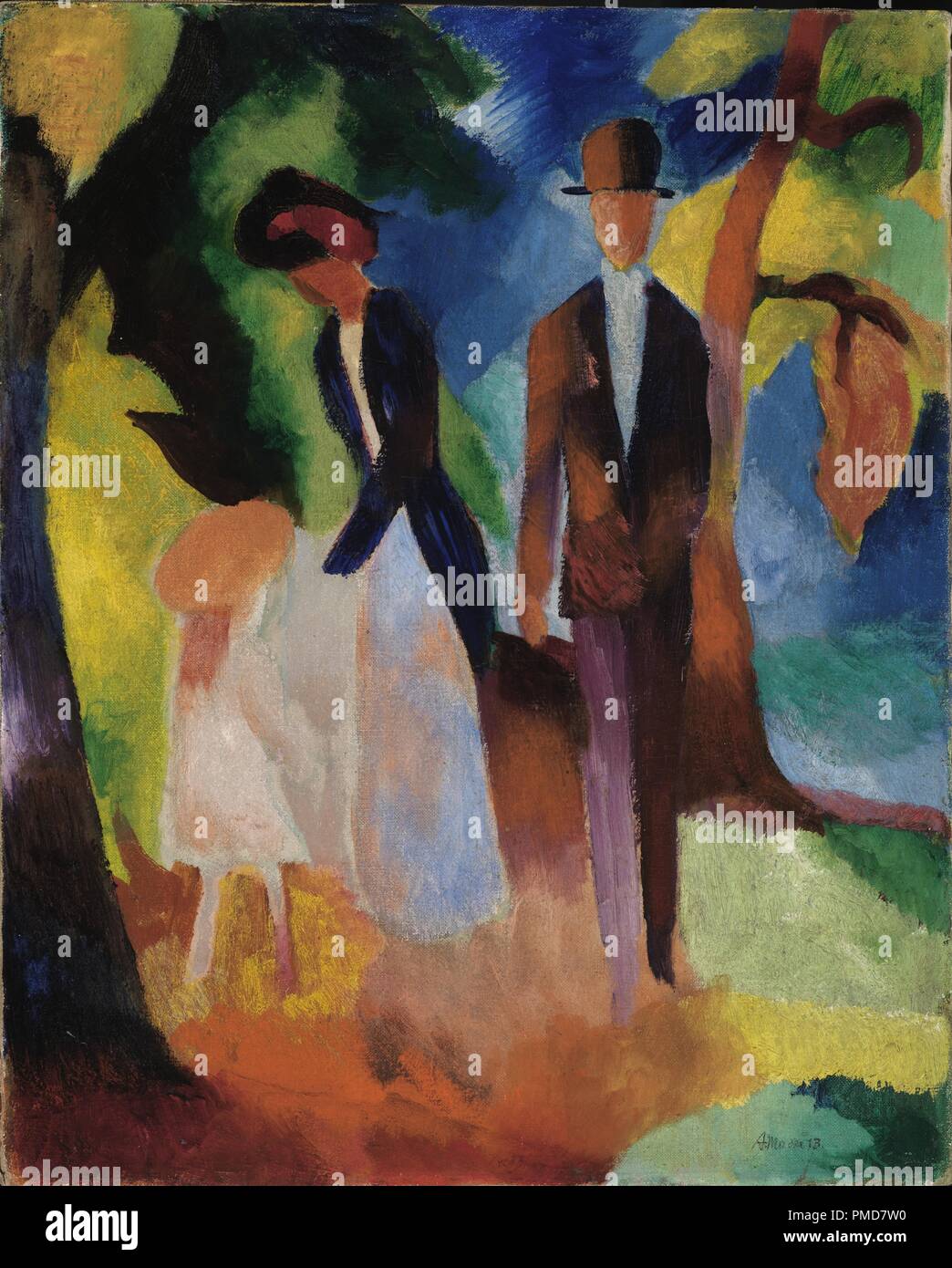 Leute am blauen See. Date/Period: 1913. Painting. Oil on canvas. Height: 60 cm (23.6 in); Width: 48.5 cm (19 in). Author: August Macke. Stock Photo
