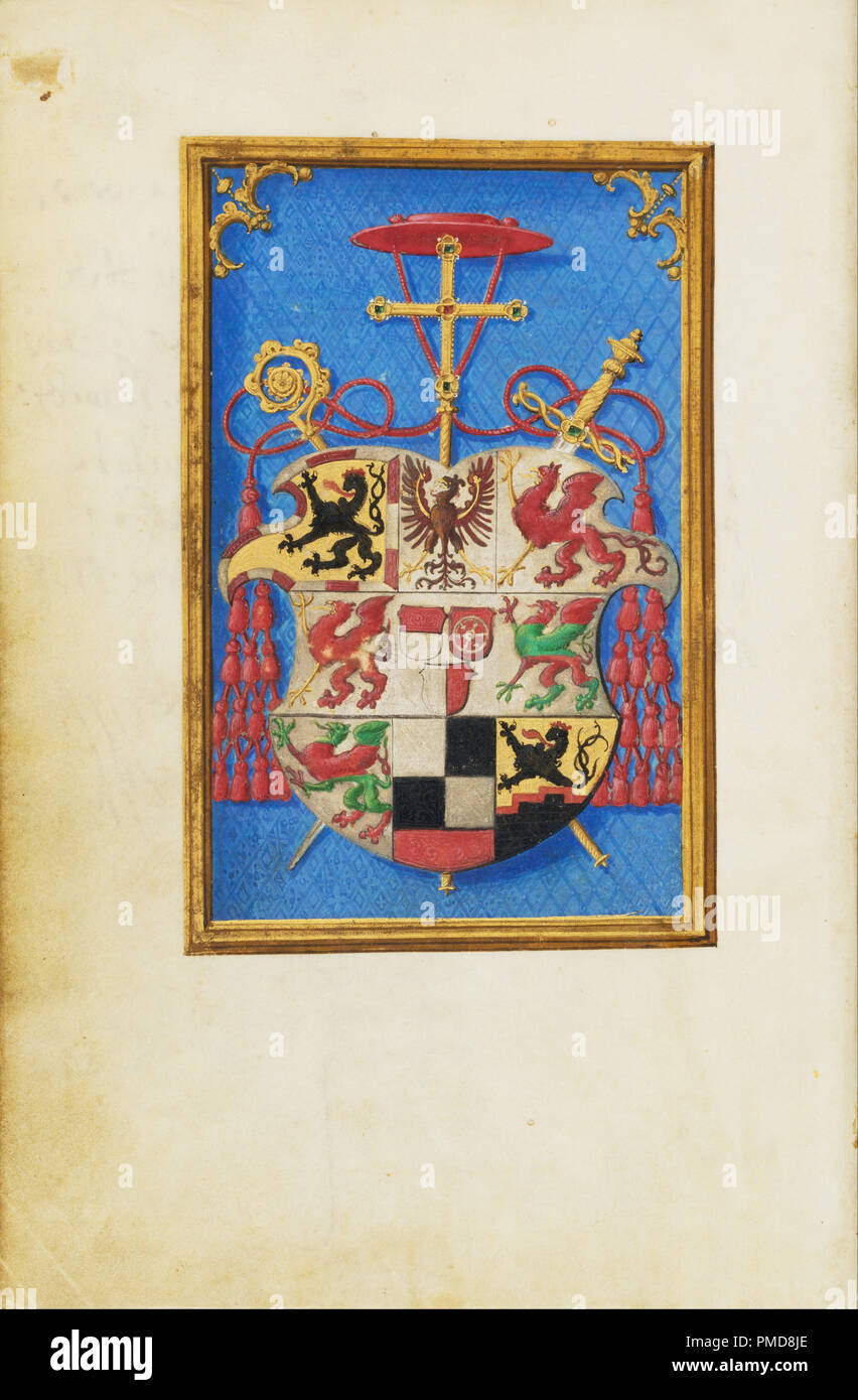 Blazon of Cardinal Albrecht von Brandenburg. Date/Period: Ca. 1525 - 1530. Folio. Tempera colors, gold paint, and gold leaf on parchment. Height: 168 mm (6.61 in); Width: 114 mm (4.48 in). Author: Simon Bening. Stock Photo