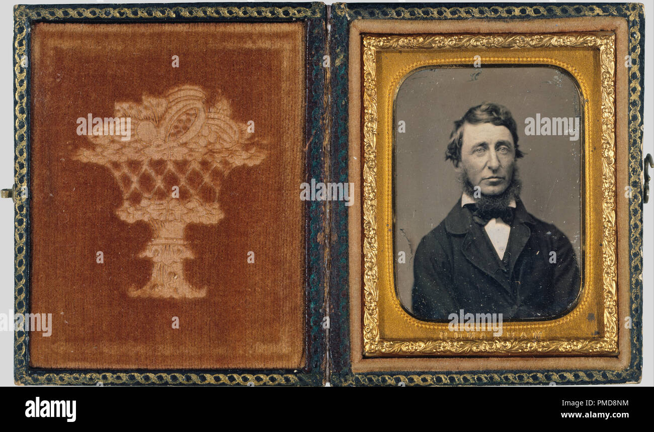 Henry David Thoreau. Date/Period: 1856. Ninth-plate daguerreotype. Photograph. Height: 63 mm (2.48 in); Width: 47 mm (1.85 in). Author: BENJAMIN D. MAXHAM. Stock Photo