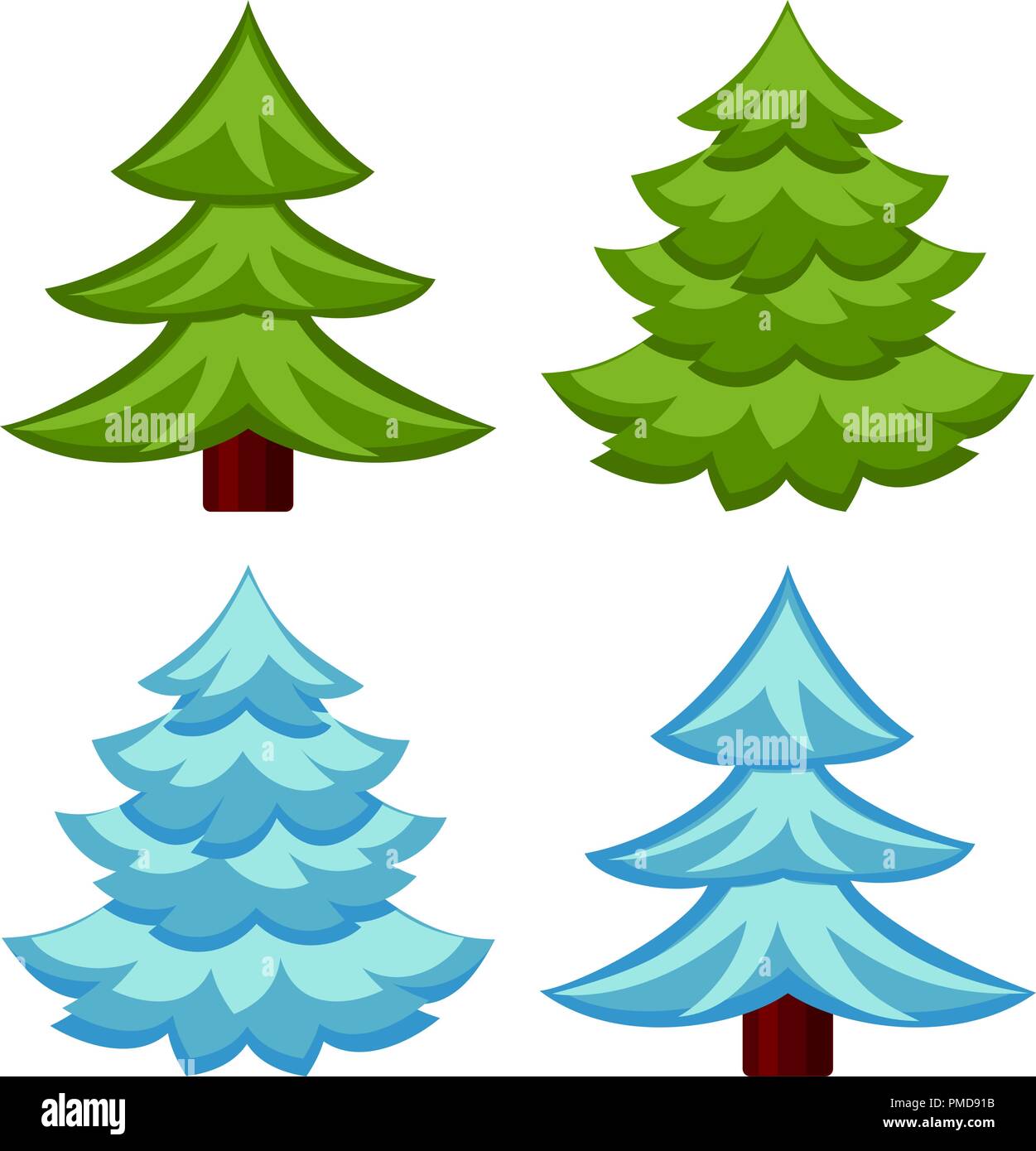 Evergreen tree seasonal change 4 element set Stock Vector