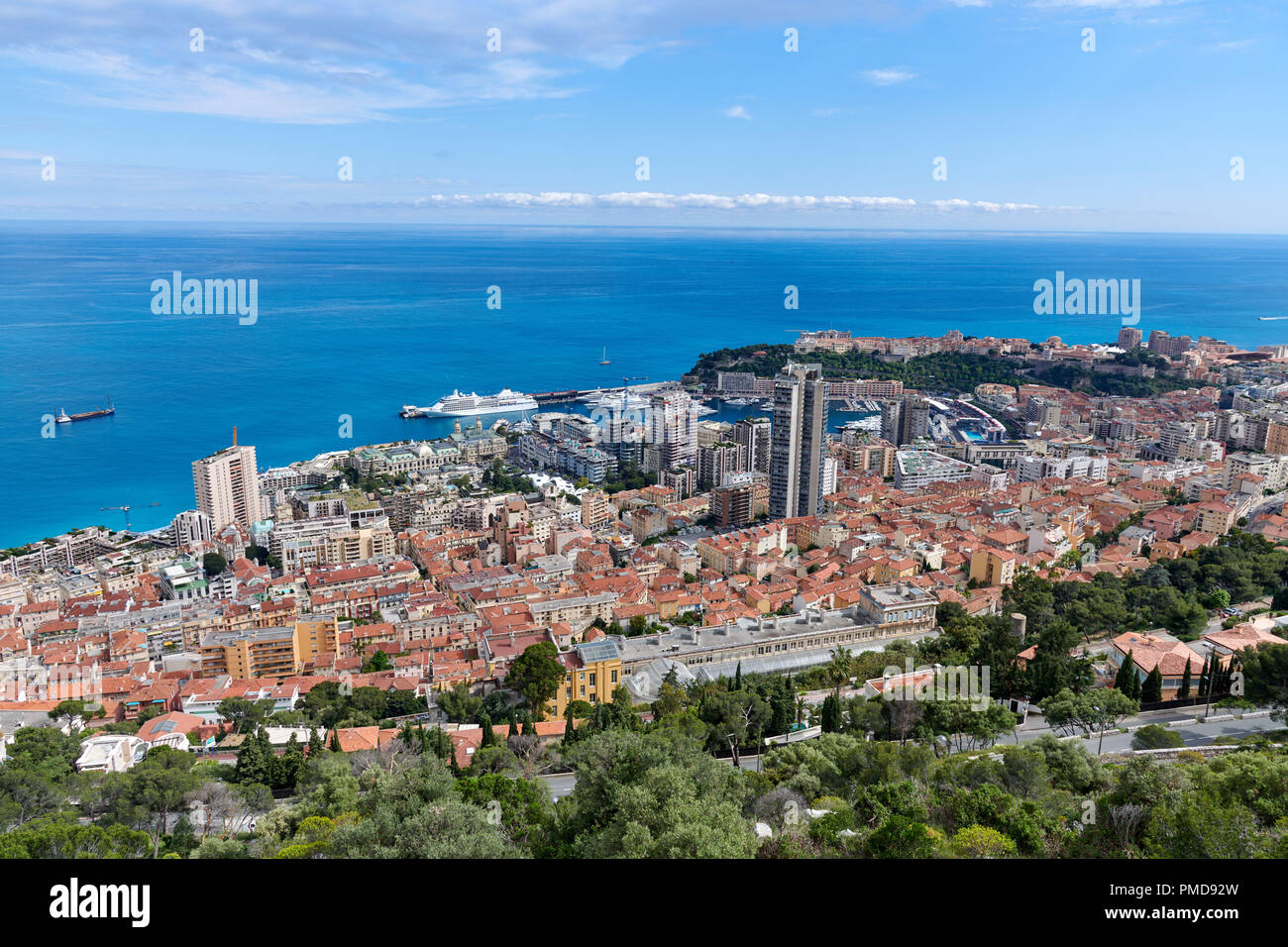 Monaco viewed from the “Mont des Mules” oppidum overhanging Beausoleil and Monaco (south-eastern France) Stock Photo