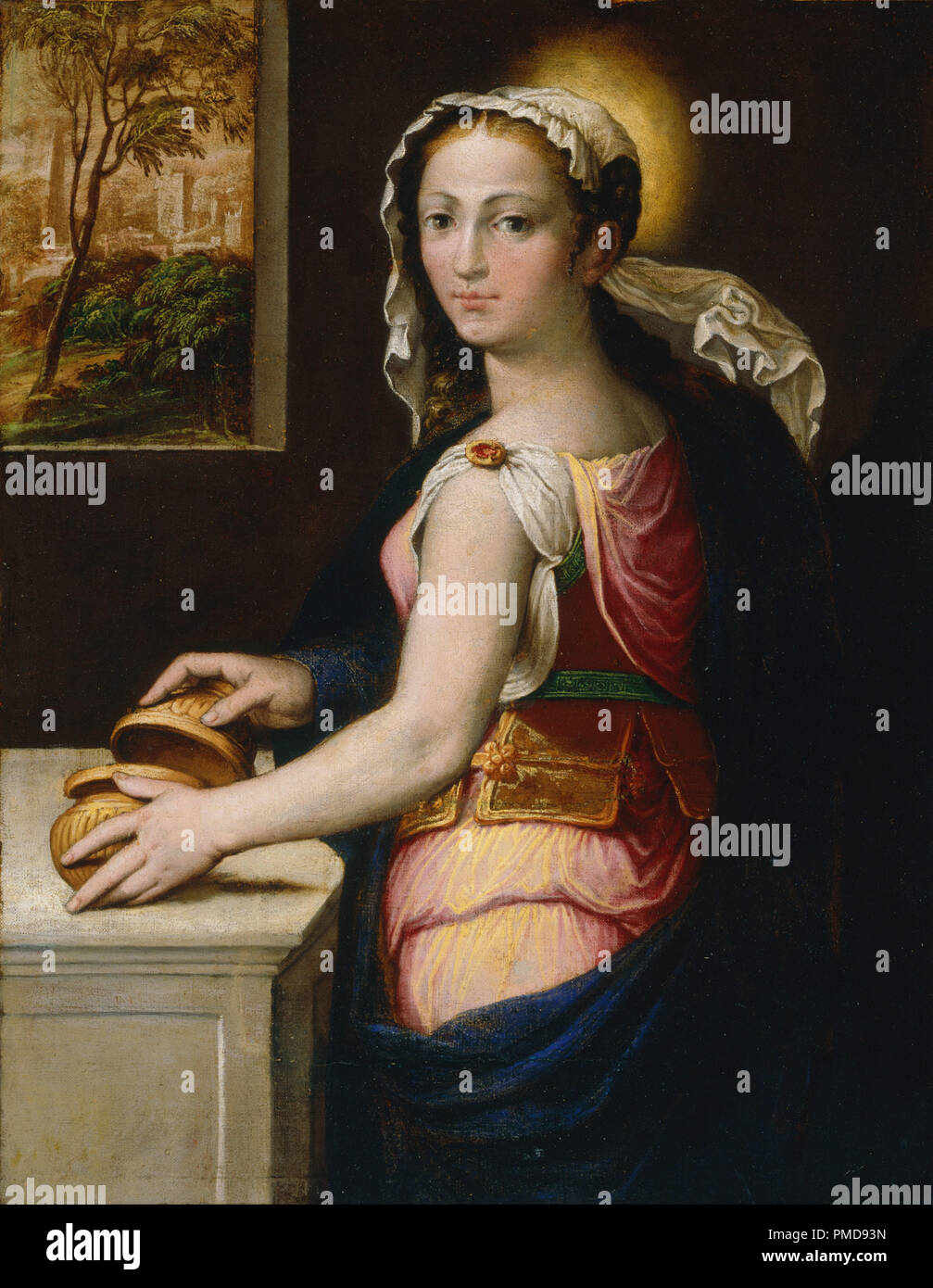 Mary Magdalene. Date/Period: From 1522 until 1590. Painting. Oil on canvas. Height: 665 mm (26.18 in); Width: 572 mm (22.51 in). Author: Bernardino Campi. CAMPI, BERNARDINO. Stock Photo
