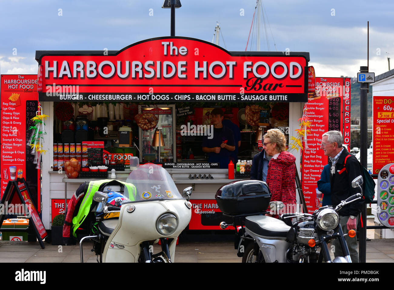 Fast food stall on Scarborough seafront, North Yorkshire Moors, England
