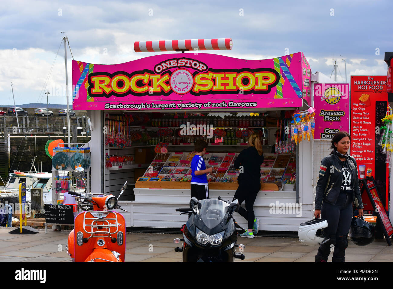 Rock shop on Scarborough seafront, North Yorkshire Moors, England UK