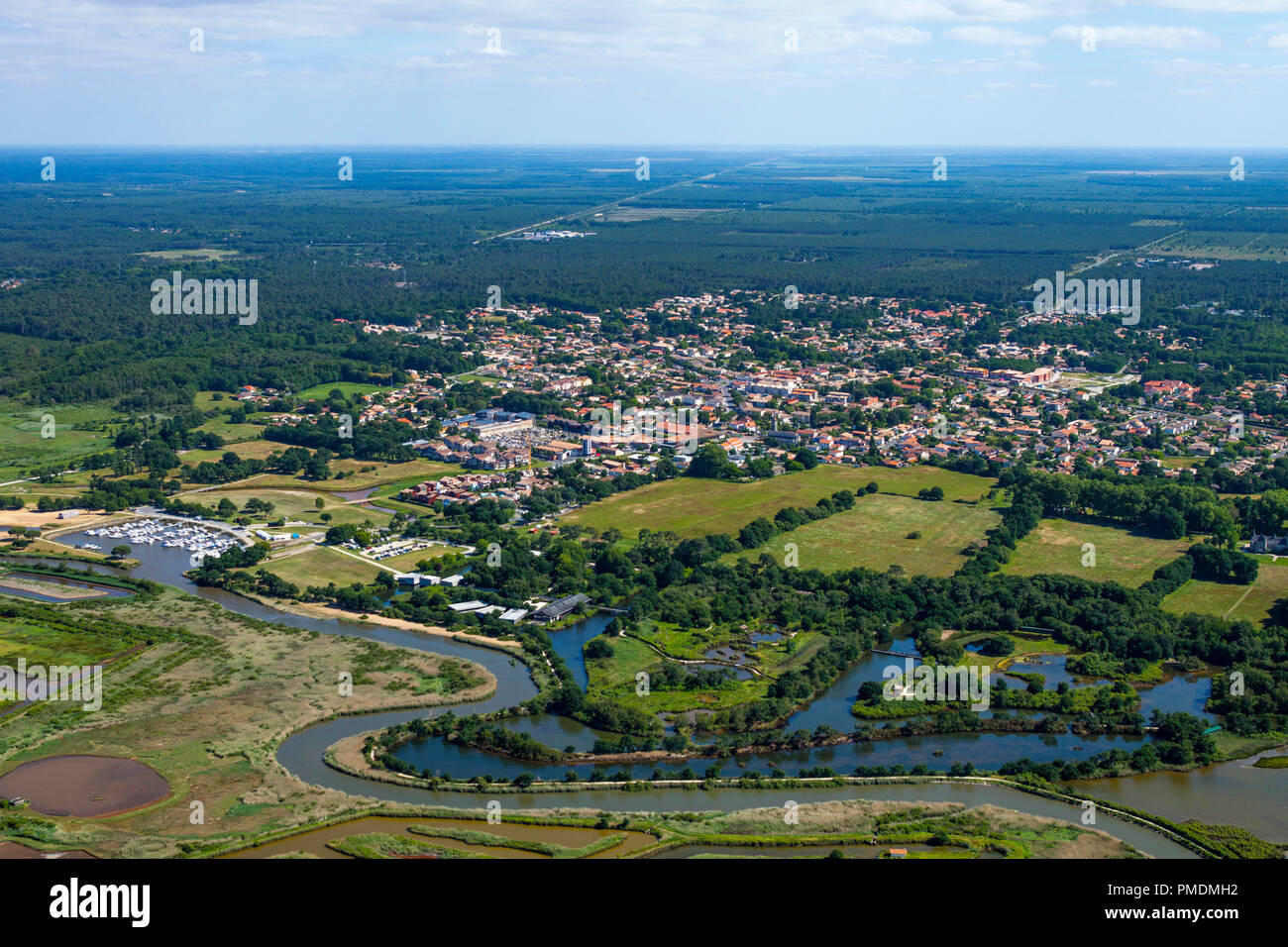 Le Teich (south-western France): aerial view of the town of Le Teich in the Arcachon Bay (not available for postcard edition) Stock Photo