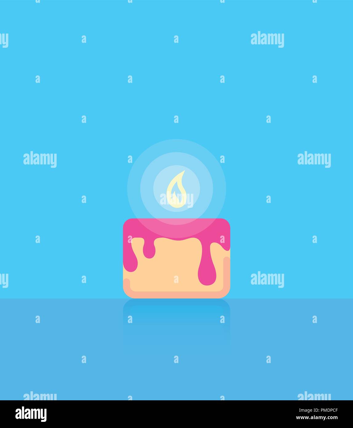 Birthday Cake on Blue background in Flat Style with Copy Space. Vector