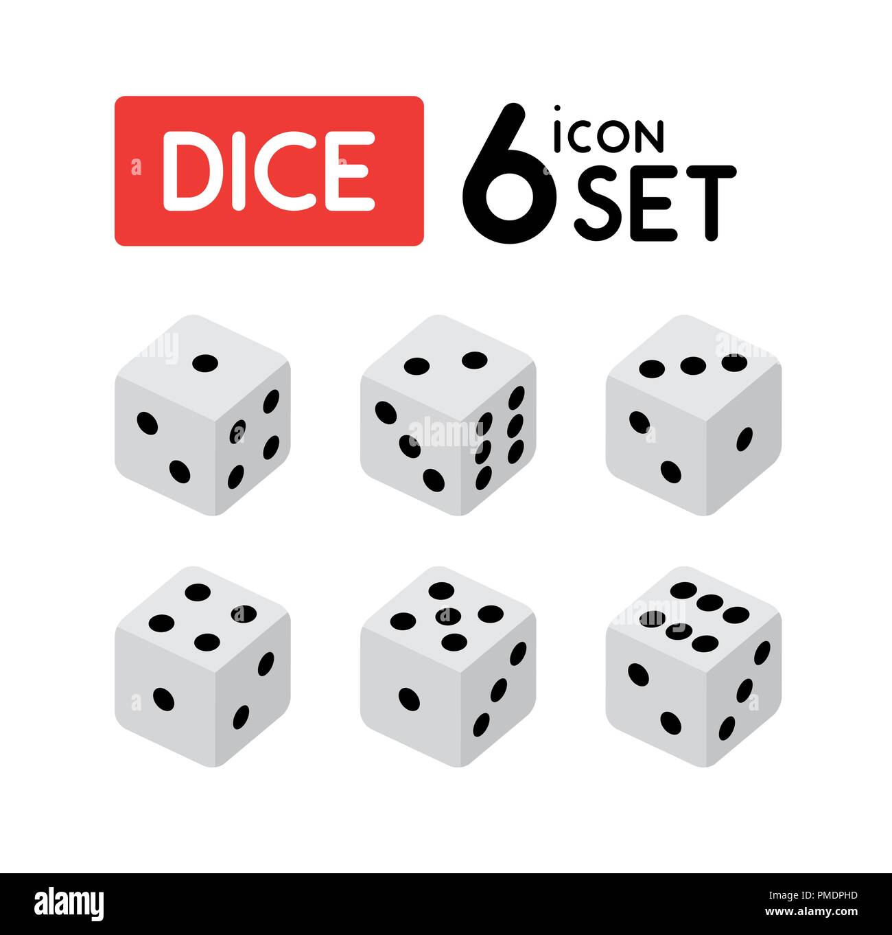 Set of Dice with numbers from One to Six. Vector icons isolated on white. Stock Vector