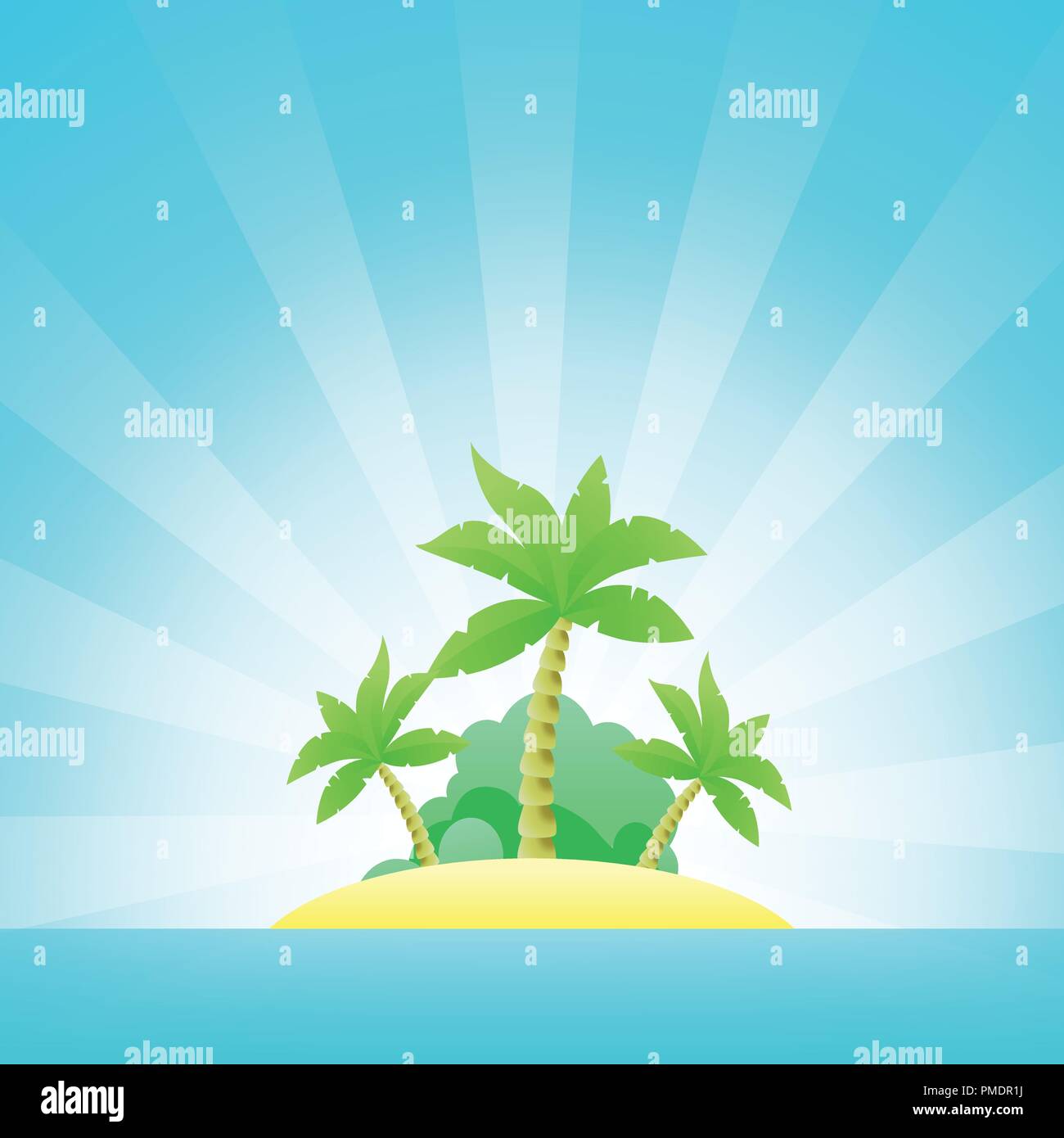 Cartoon Seascape with Exotic Island in Ocean under Clean Blue Sky Stock Vector