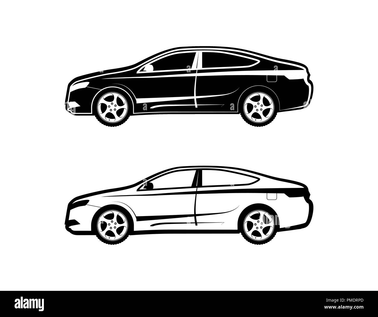 Sedan car Icon set from the side view in black and white Stock Vector
