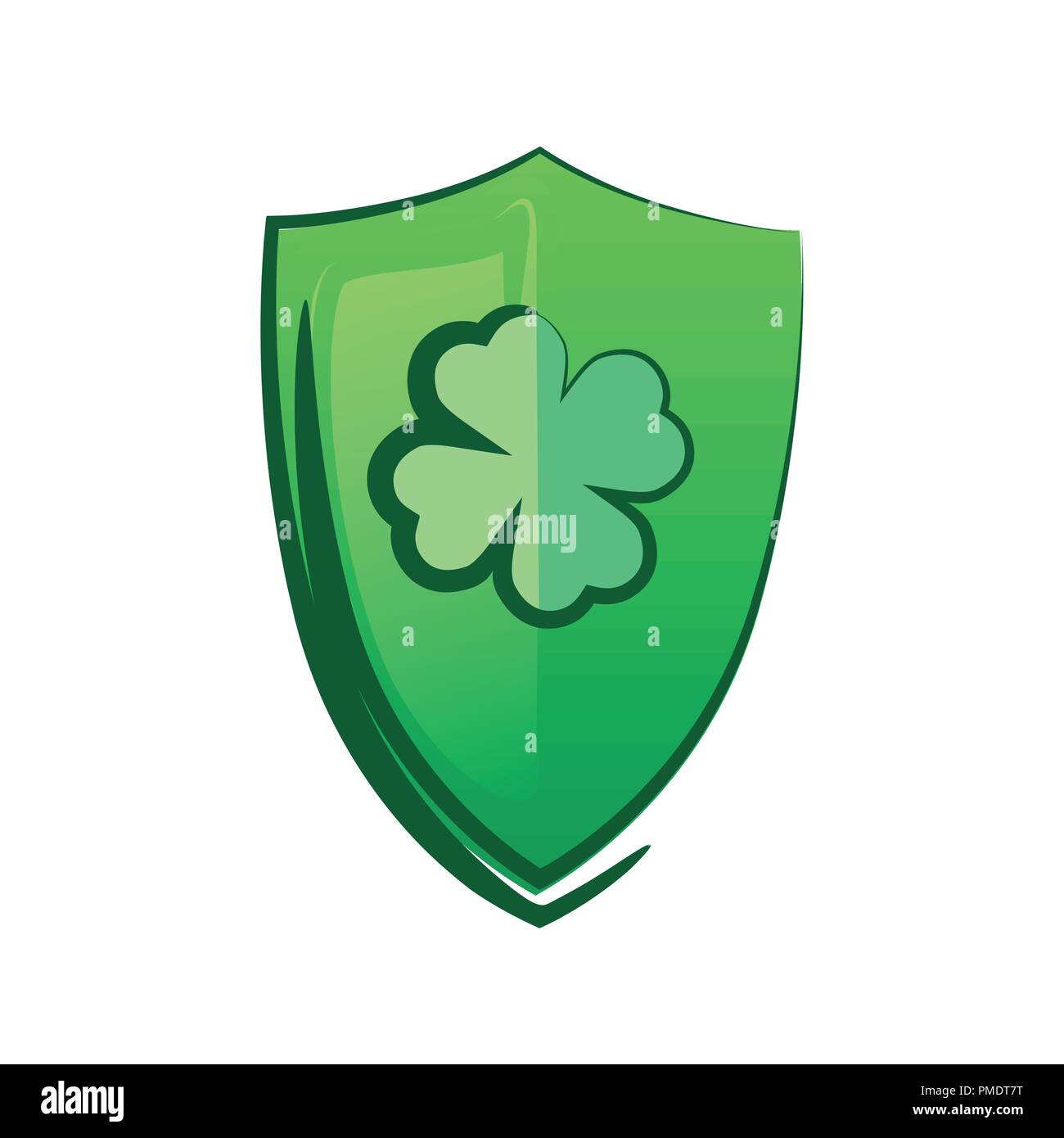 Green Shield with lucky Clover - Celtic symbol for Saint Patrick Day Stock Vector