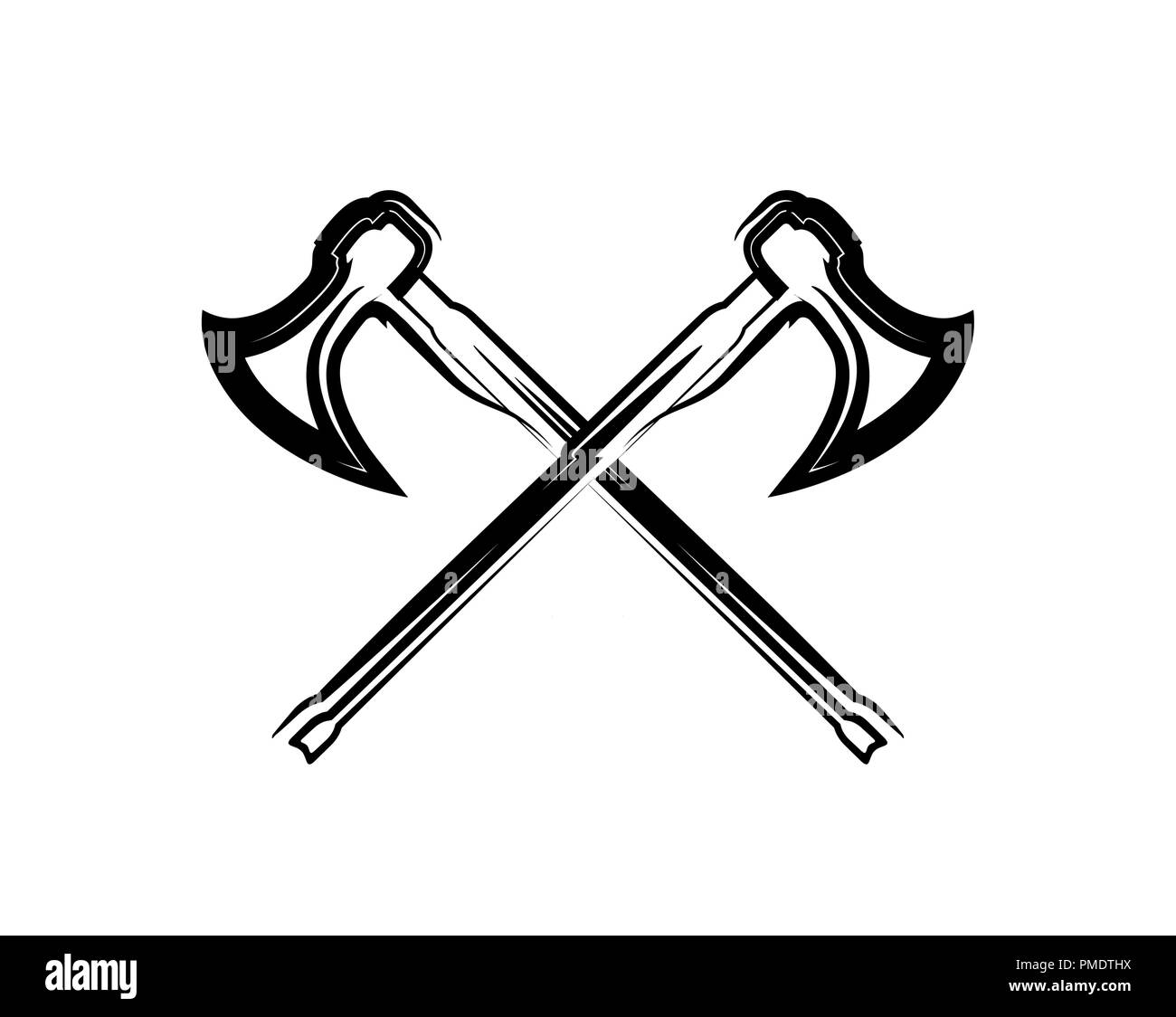 Crossed Medieval Warrior Axes, Vector illustration on white, Stock Vector