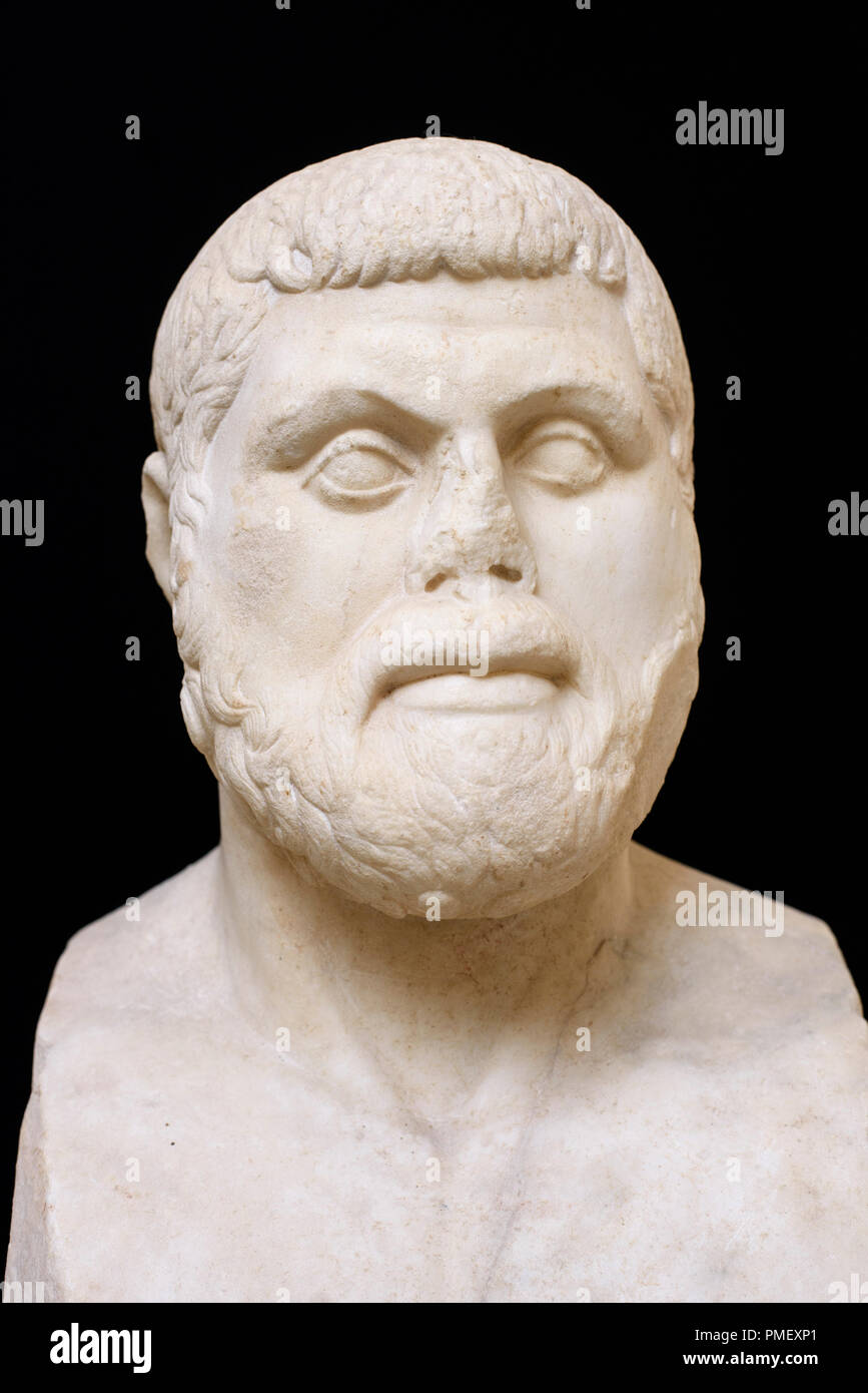 Rome. Italy. Portrait herm bust of Themistocles (ca. 524–459 BC), Athenian politician and general, Roman copy of a Greek original from the 5th century Stock Photo