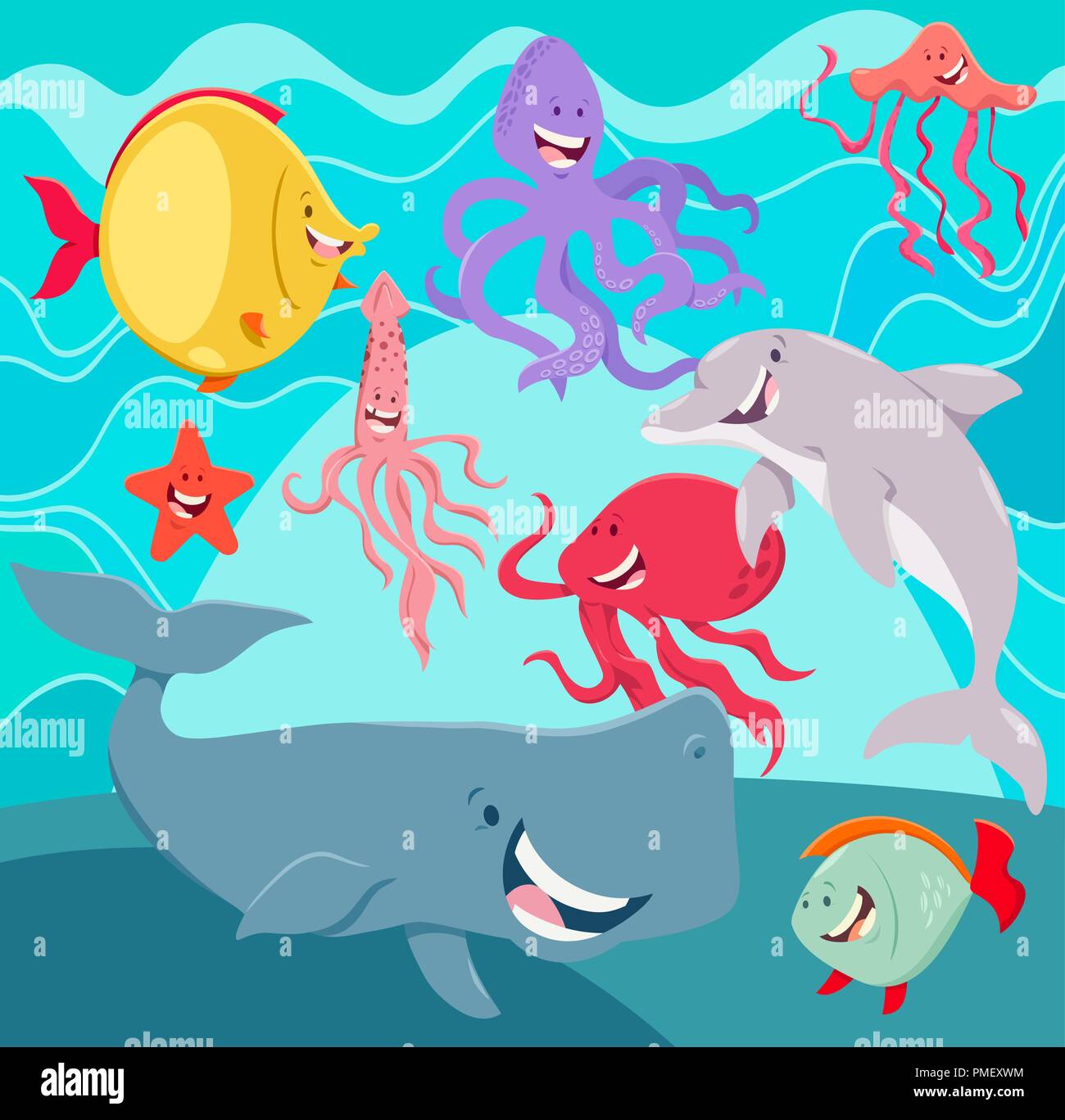 Cartoon Illustration of Sea Life Animal Characters Group Underwater Stock  Vector Image & Art - Alamy