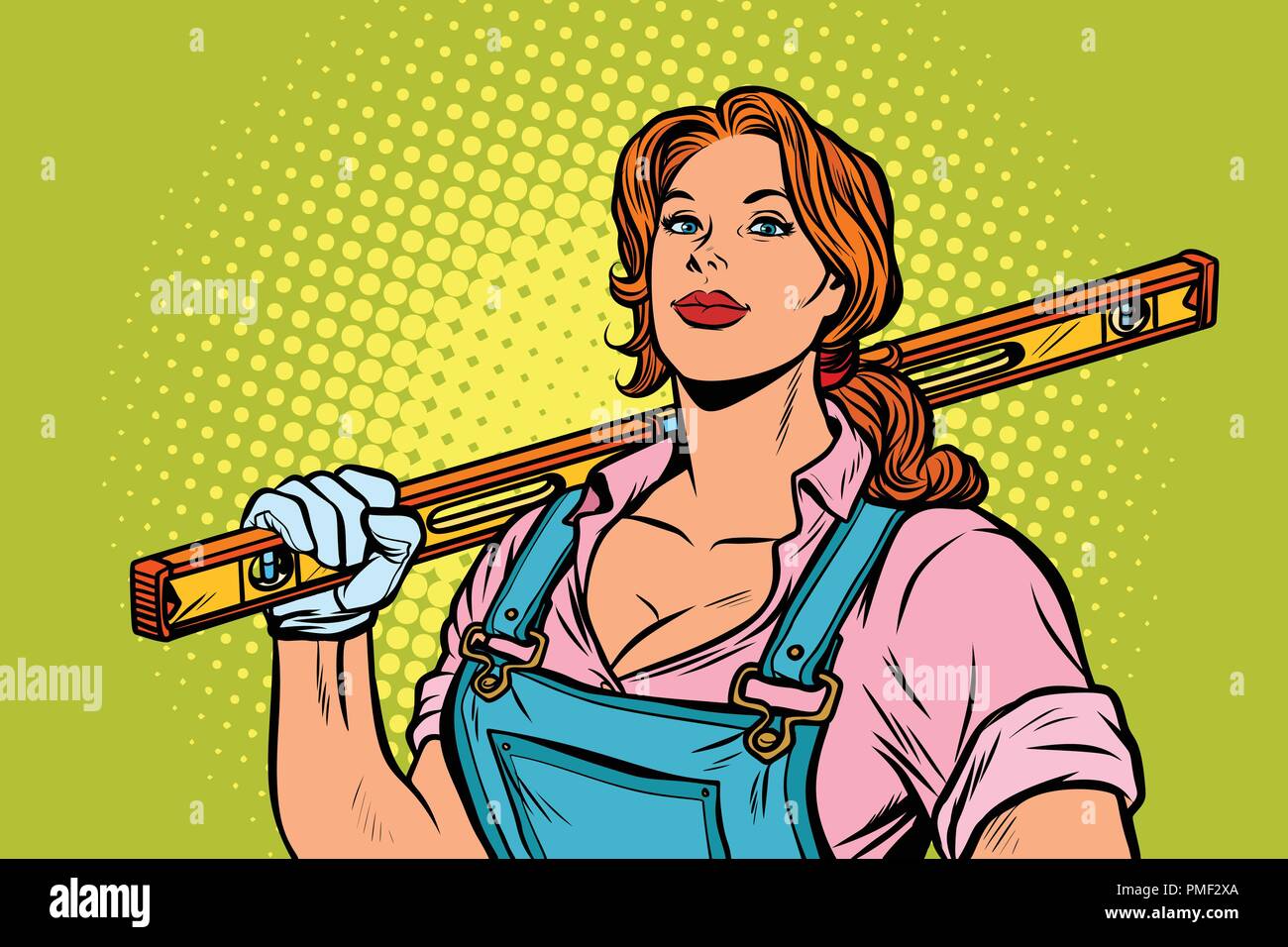 female construction worker with level Stock Vector