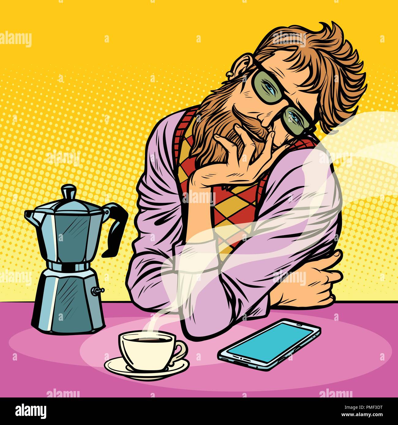 hipster man morning coffee Stock Vector
