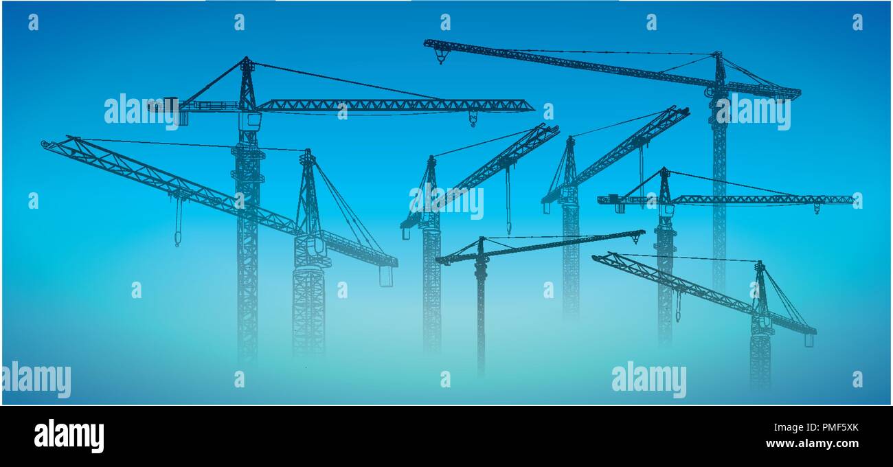 Tower construction crane. Vector line art on white Stock Vector