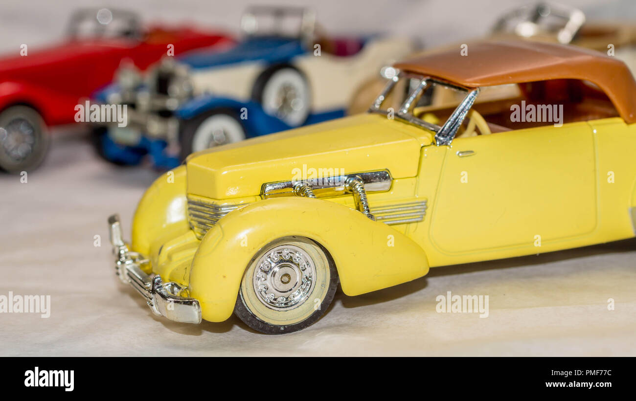 collection of old car model. replica of vintage car. collectible toys