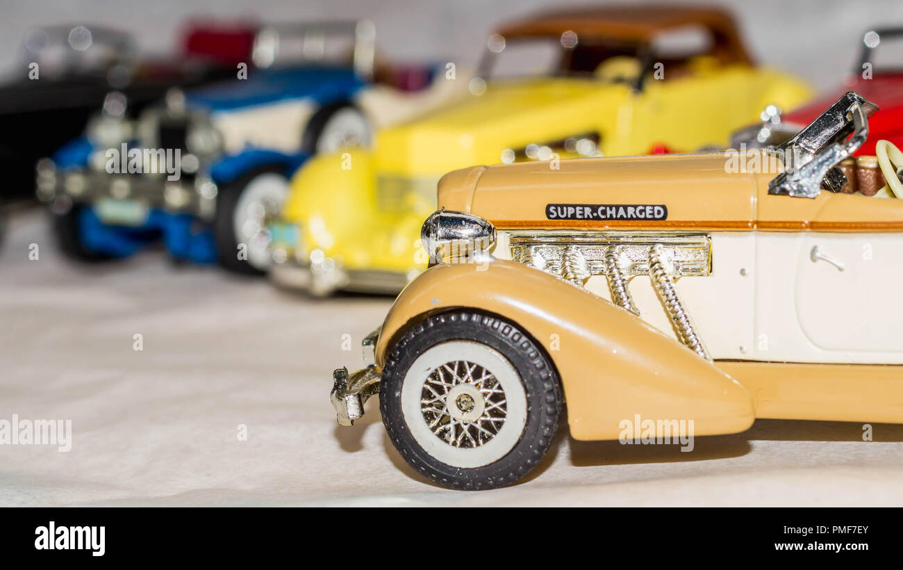 collection of old car model. replica of vintage car. collectible toys