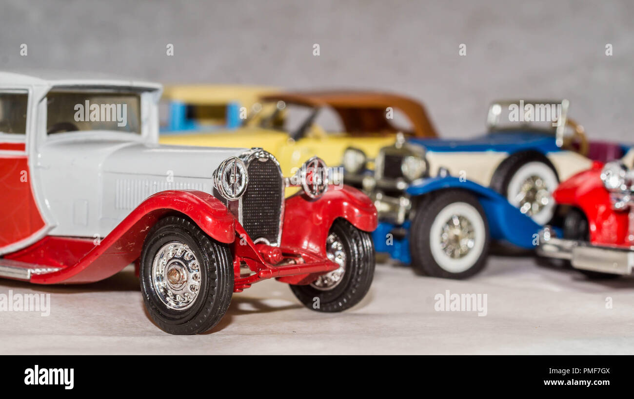 collection of old car model. replica of vintage car. collectible toys