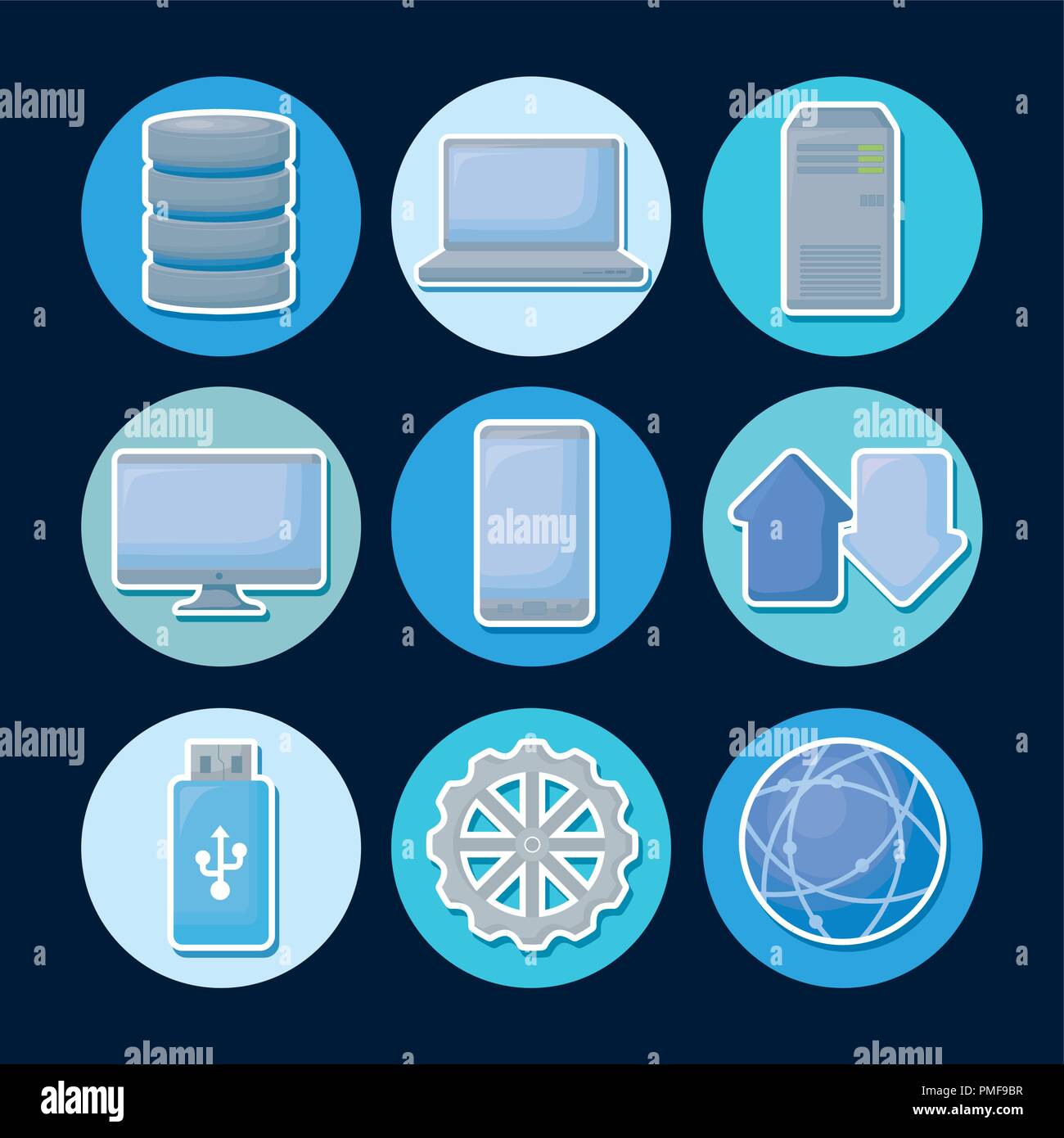 cloud computing icon set over colorful circles and blue background ...