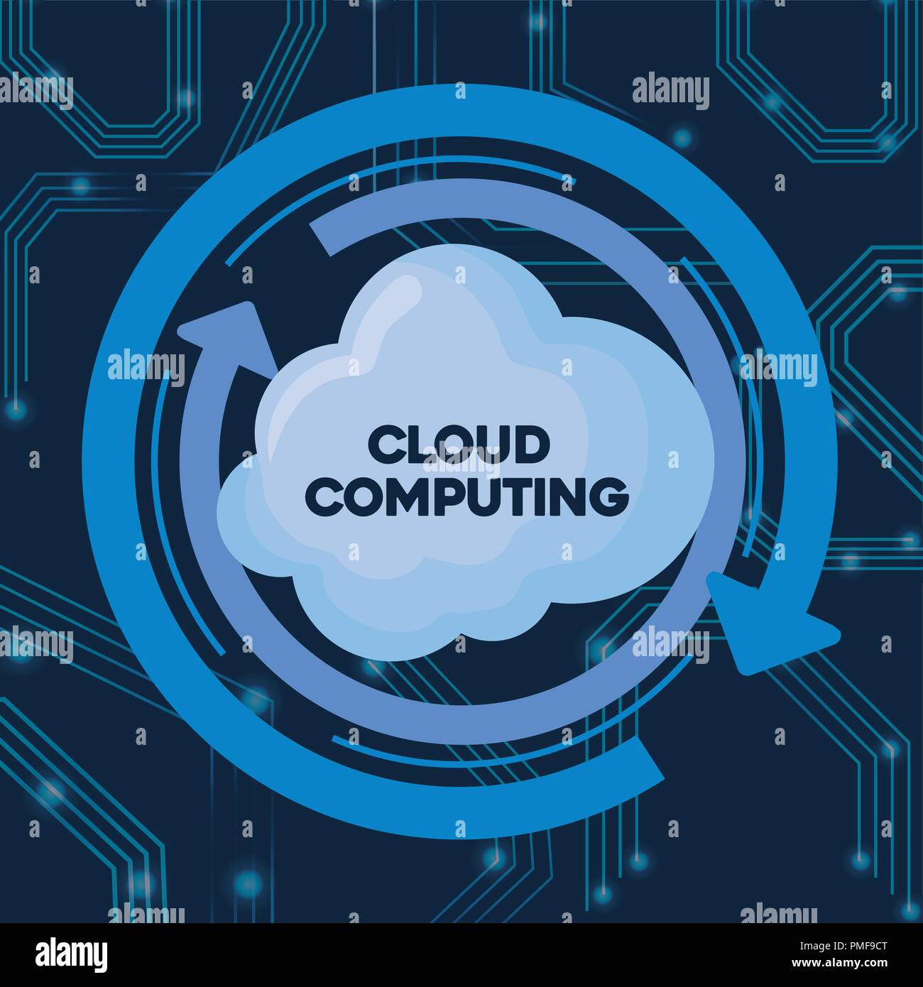 cloud computing design with cloud storage and arrows blue over ...