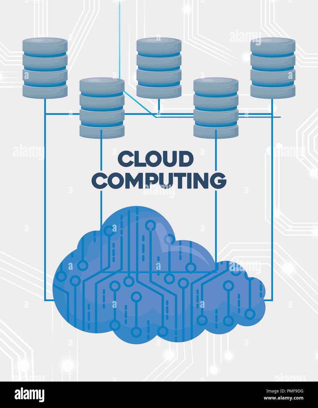cloud computing design with data servers and cloud over white ...