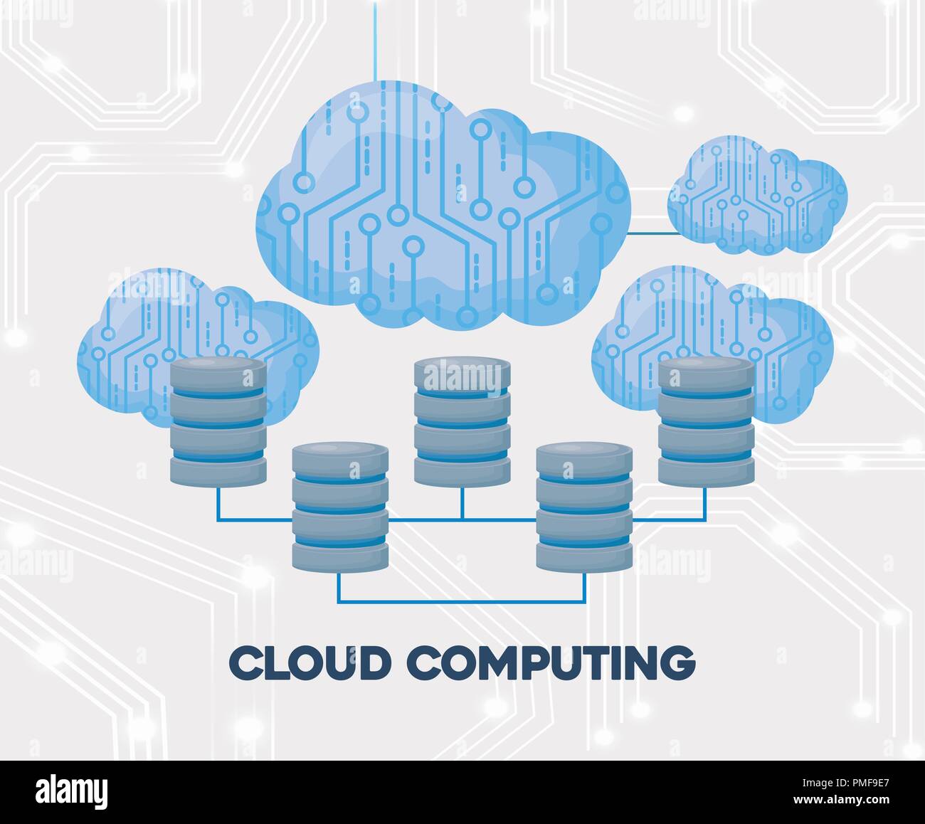 cloud computing design with data servers and cloud over white ...