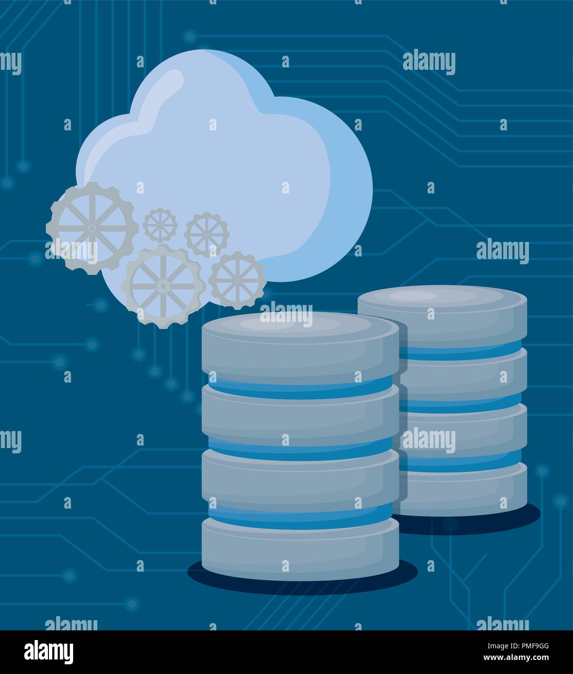 data servers and cloud over blue background, colorful design. vector ...