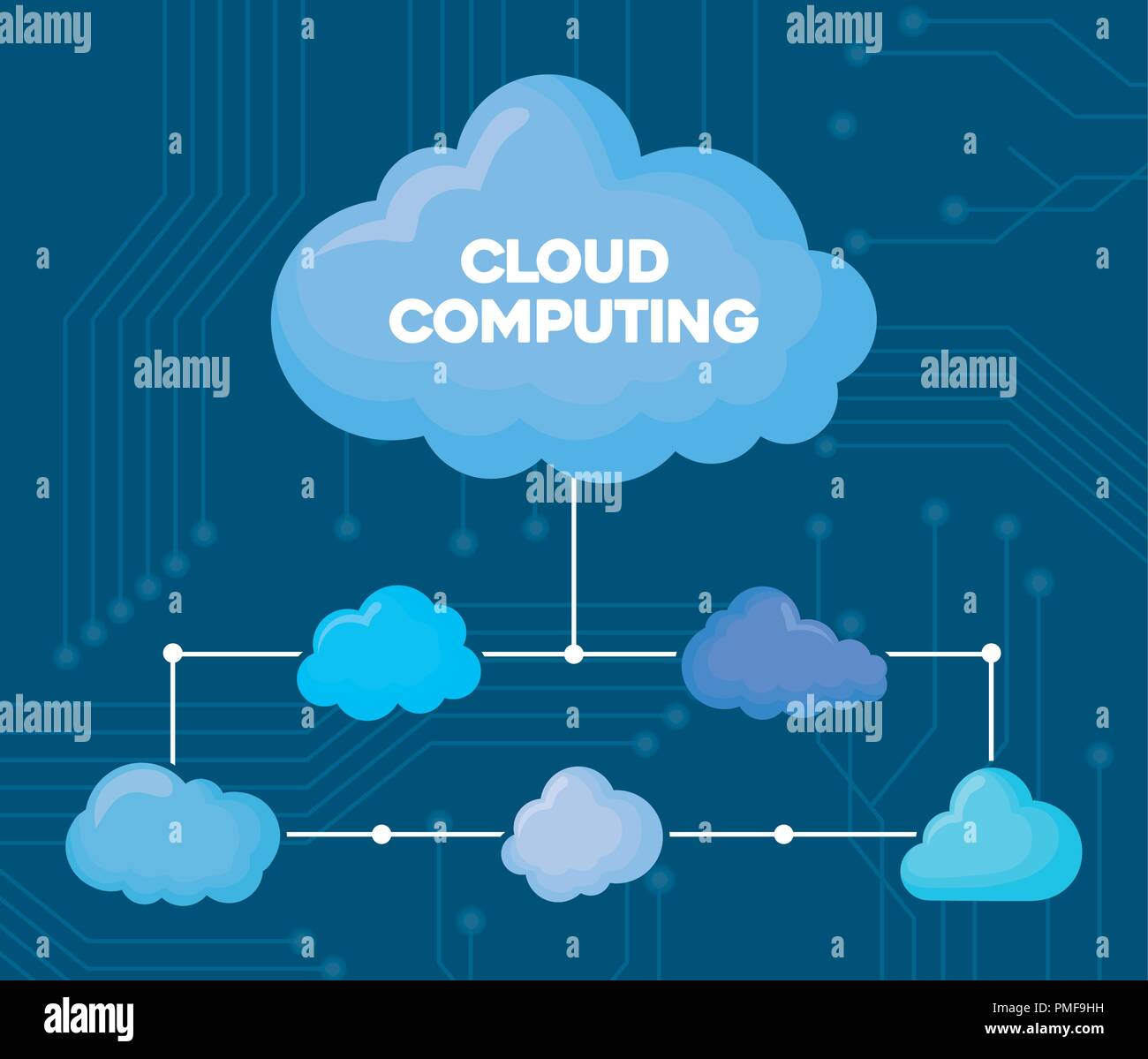 cloud computing design with clouds chart over blue background, vector ...