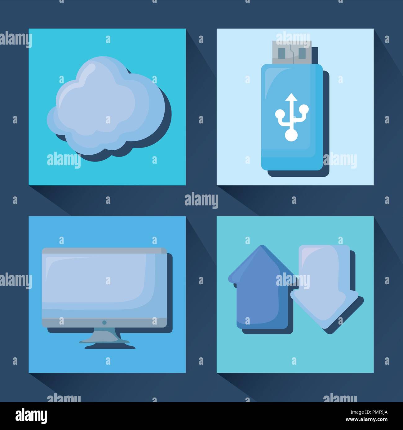 cloud computing icon set over colorful squares and blue background, vector illustration Stock Vector