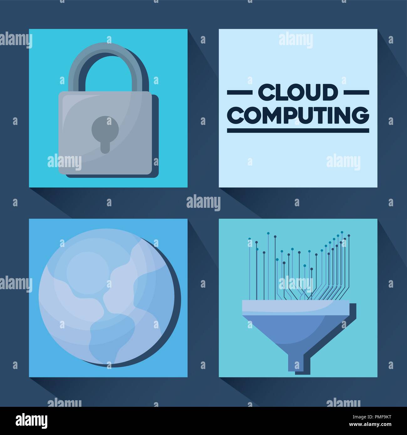 cloud computing icon set over colorful squares and blue background, vector illustration Stock Vector
