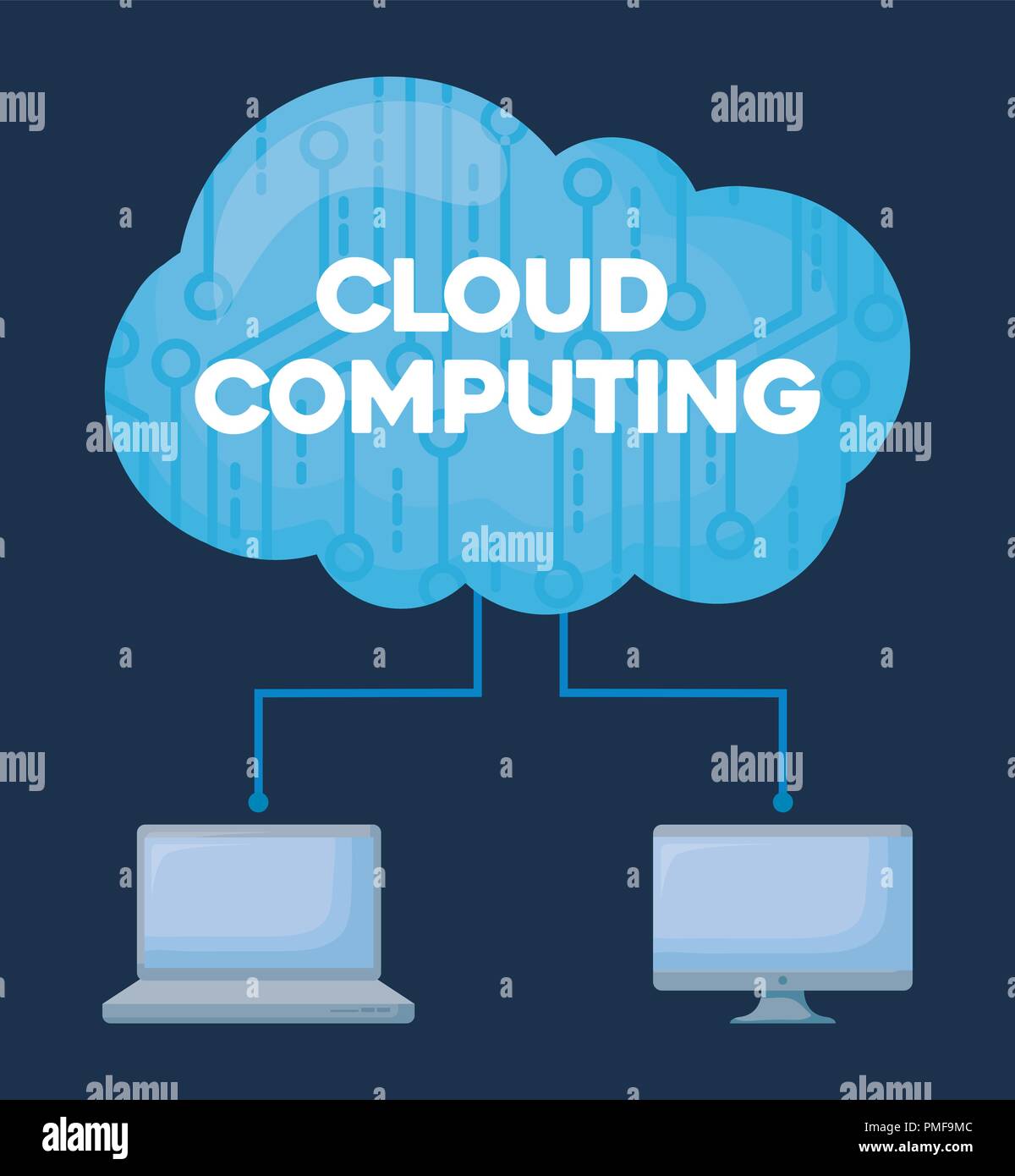 cloud computing design with computers over blue background, vector ...