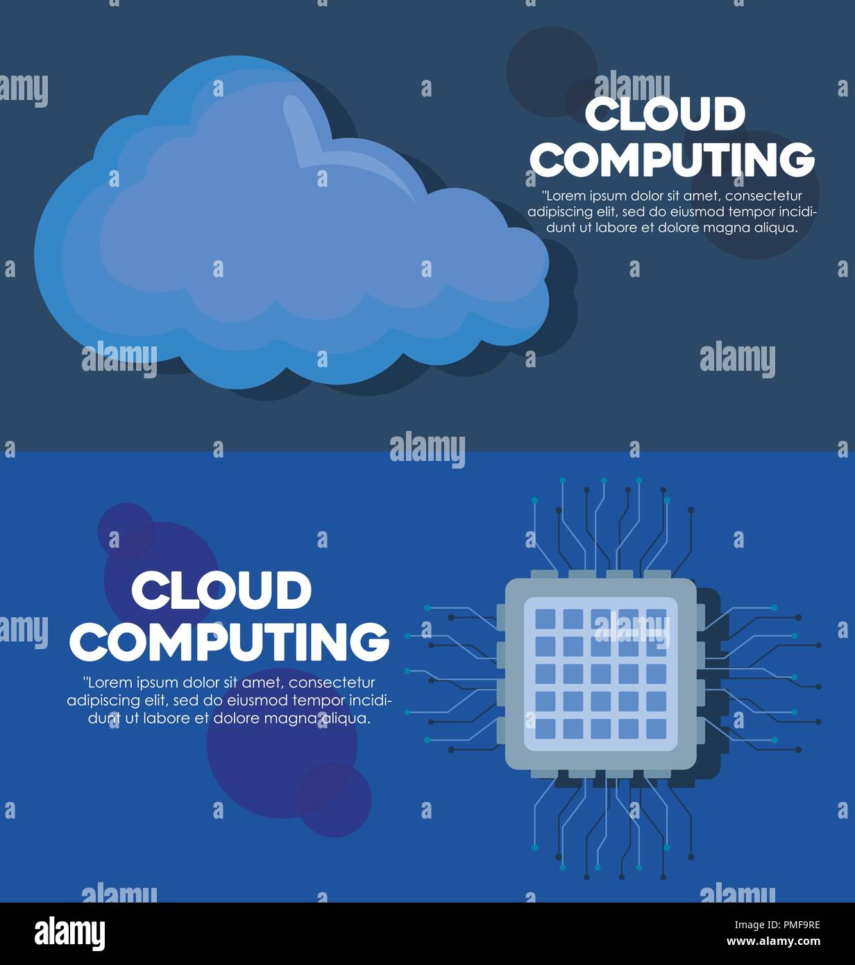 cloud computing infographic with cloud storage and chip over blue ...